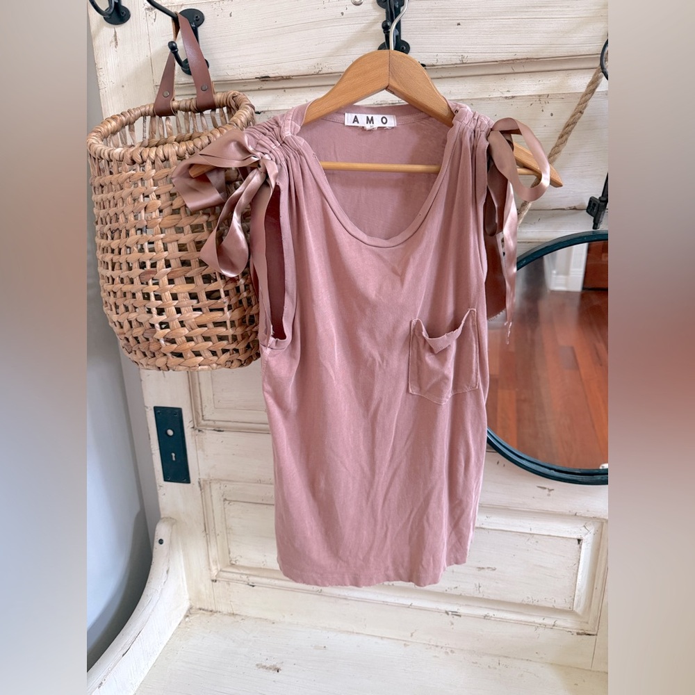 AMO Pink Ribbon-Shoulder Tank Top